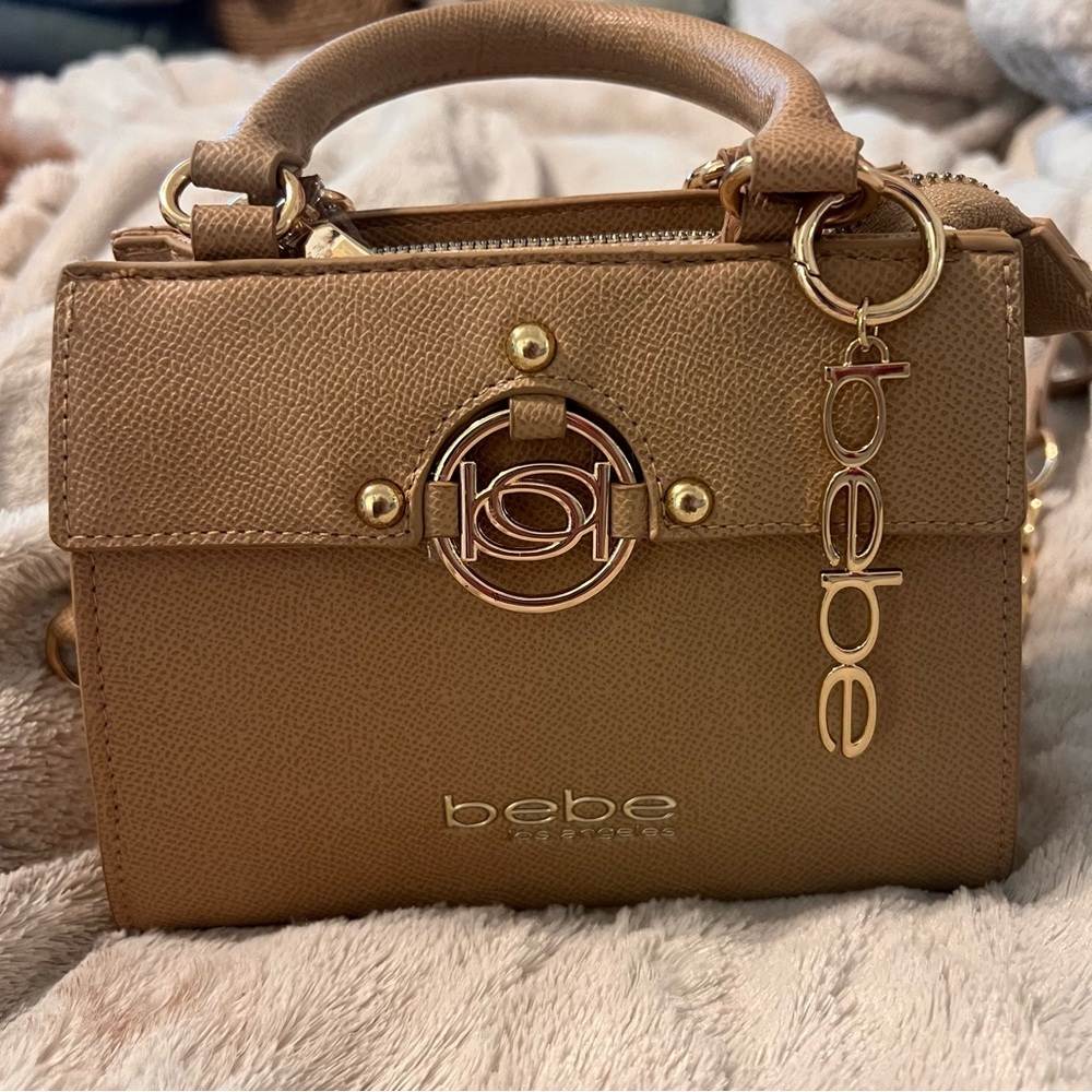 Bebe Tan and Gold Mini Crossbody